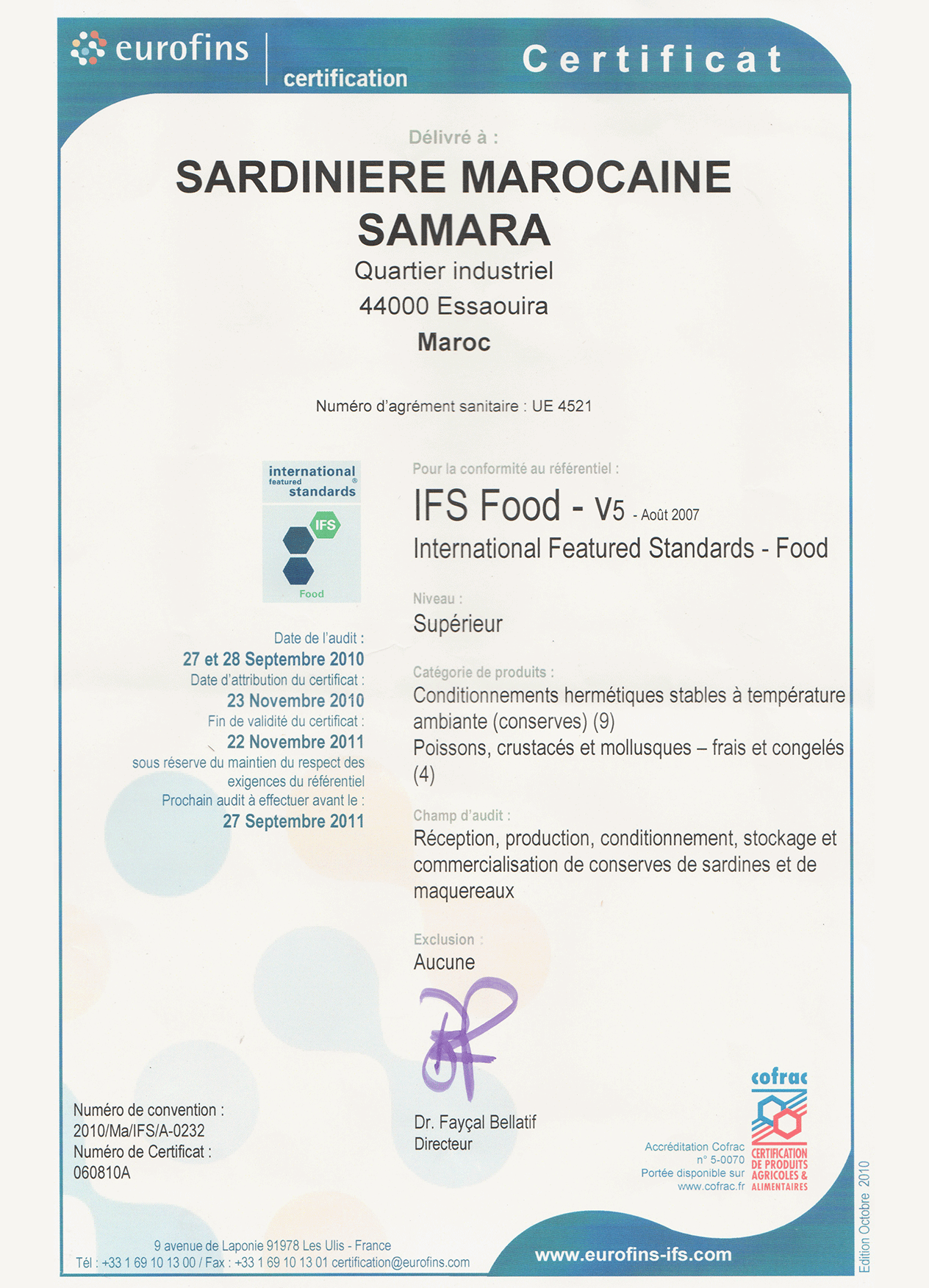 CERTIFICAT IFS FOOD - Simpa Samara