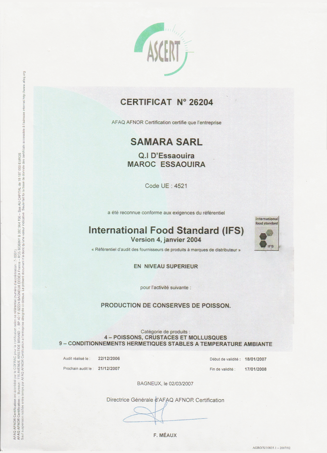 CERTIFICAT IFS FOOD - Simpa Samara
