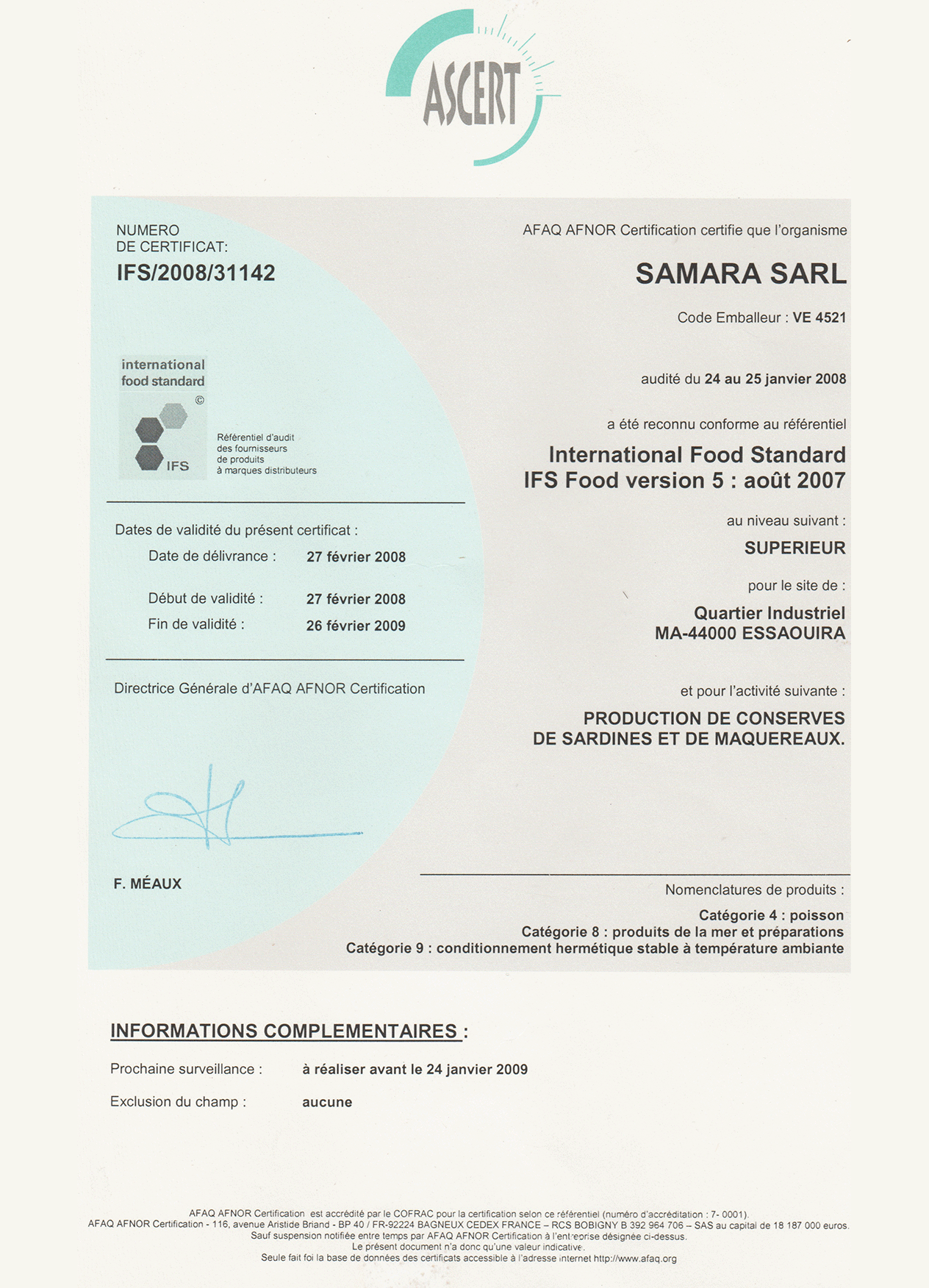 CERTIFICAT IFS FOOD - Simpa Samara
